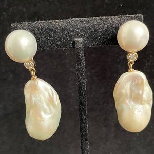 Amazing Two Pearl Drop Dangle Earrings with Diamond ONLY $999 WOW!